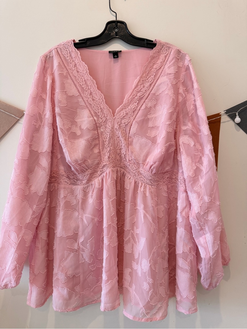 torrid Pink Lace V-Neck Peplum Loungewear Top